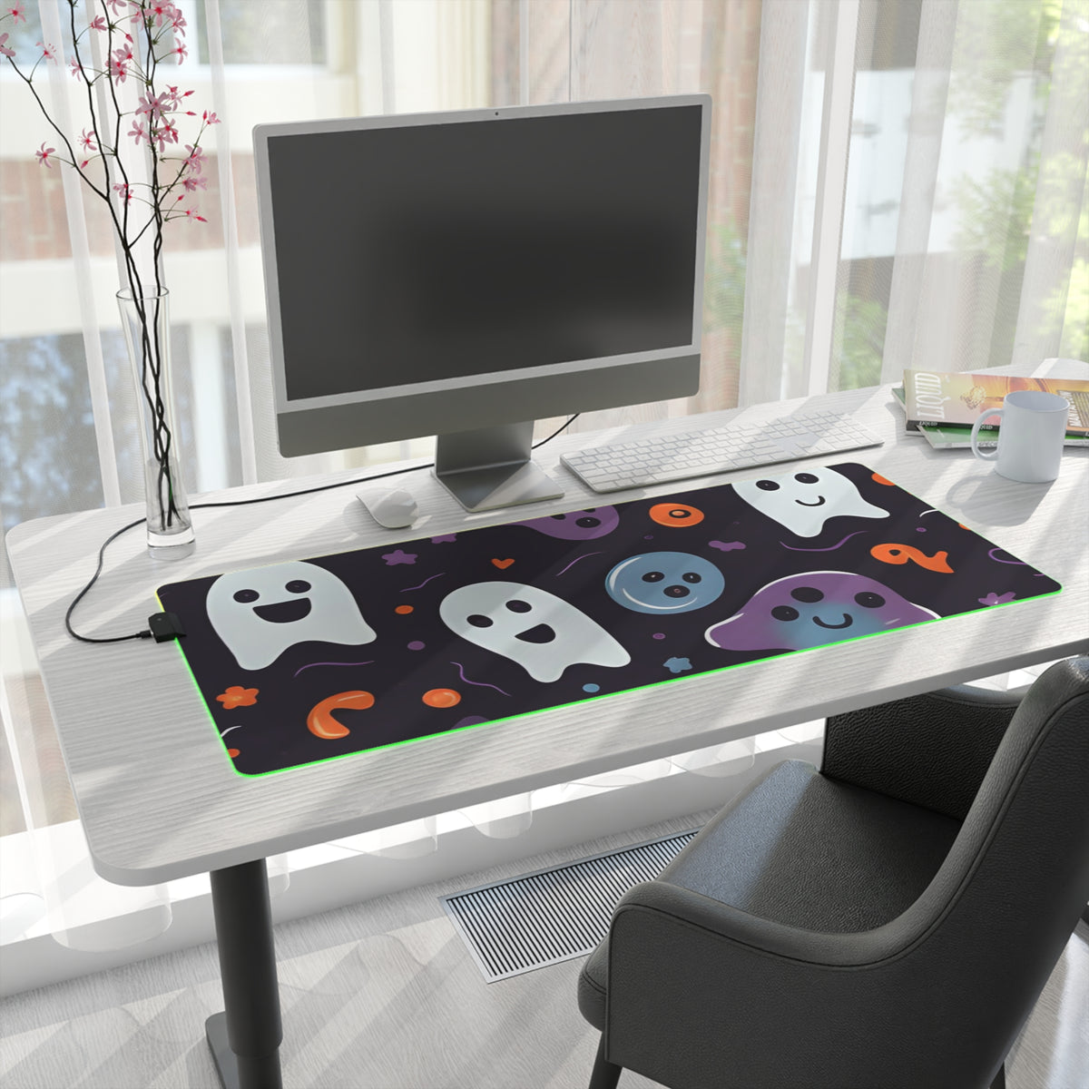 LED Gaming Mouse Pad with Skeletal Ghostly Pumpkins Design for Halloween, view 28