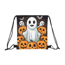 DistinctInk Drawstring Bag / Backpack with "Spooky Skeleton Pumpkins" Design for Halloween