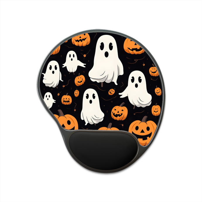 DistinctInk Mouse Pad with Wrist Rest  with Ghost Skeleton Pumpkin Cartoon Design for Halloween