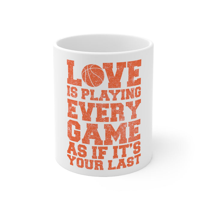 DistinctInk Glossy White Coffee / Tea Mug - Love is Playing Every Game As If It's Your Last