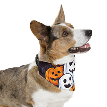 DistinctInk Adjustable Pet Banana Collar with Skele-Pumpkin Ghost Pattern Design for Halloween