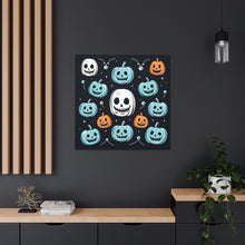 DistinctInk Canvas Wall Art with Skele-Ghostly Pumpkin Patch for Halloween