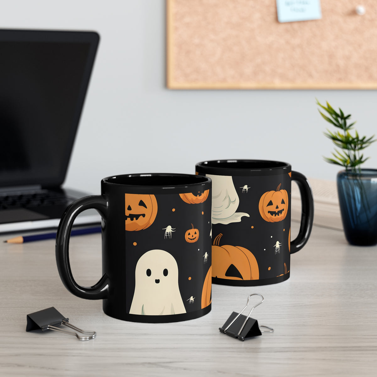 Black Coffee Mug - Spooky Skeleton Pumpkin Patch for Halloween, view 5