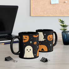 DistinctInk Black Coffee Mug - Spooky Skeleton Pumpkin Patch for Halloween