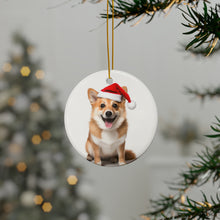 DistinctInk Hanging Ceramic Christmas Tree Ornament with Gold String - Great Gift/Present - 2 3/4 inch Diameter - Norwegian Lundehund Design