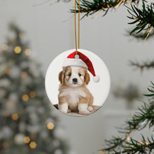 DistinctInk Hanging Ceramic Christmas Tree Ornament with Gold String - Great Gift/Present - 2 3/4 inch Diameter - Cirnechi dell’Etna Puppy Design