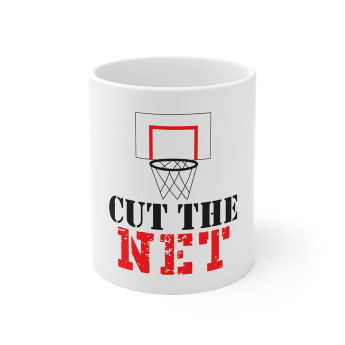 DistinctInk Glossy White Coffee / Tea Mug - Cut the Net Basketball