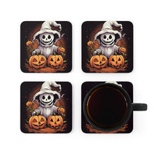 DistinctInk (Set of 4) Corkwood Coasters with Trick or Treat Ghost-O-LanternDesign for Halloween