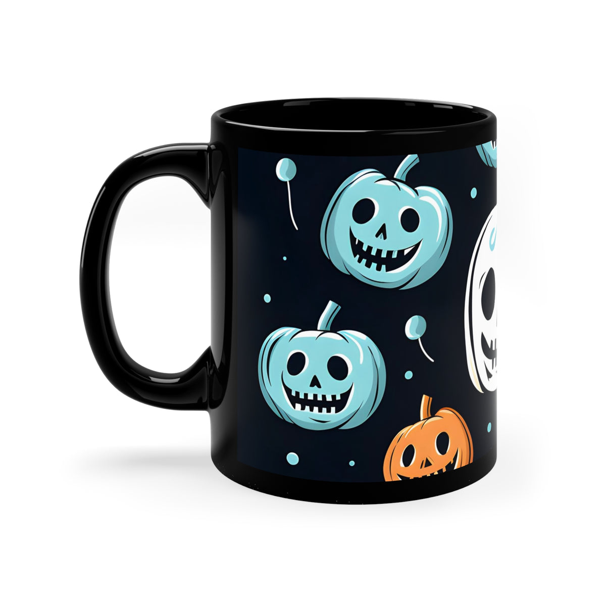 Black Coffee Mug - Skele-Ghostly Pumpkin Patch for Halloween, view 2