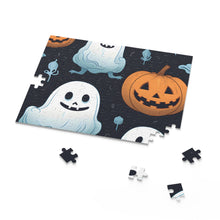 DistinctInk Jigsaw Puzzle with Ghastly Skeleton Pumpkin Patch Design for Halloween