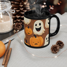 DistinctInk Black Coffee Mug - "Boo-ttifull Skeleton Cartoon Pattern Pumpkin" for Halloween