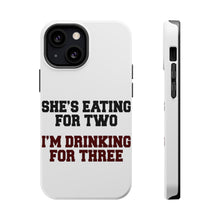 DistinctInk ToughCase for Apple iPhone, Compatible with MagSafe Charging - She's Eating For Two, I'm Drinking for 3