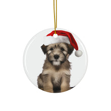 DistinctInk Hanging Ceramic Christmas Tree Ornament with Gold String - Great Gift/Present - 2 3/4 inch Diameter - Glen of Imaal Terrier Puppy Design