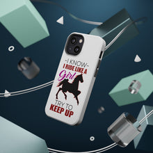 DistinctInk ToughCase for Apple iPhone, Compatible with MagSafe Charging - I Ride Like A Girl - Try To Keep Up - Horse