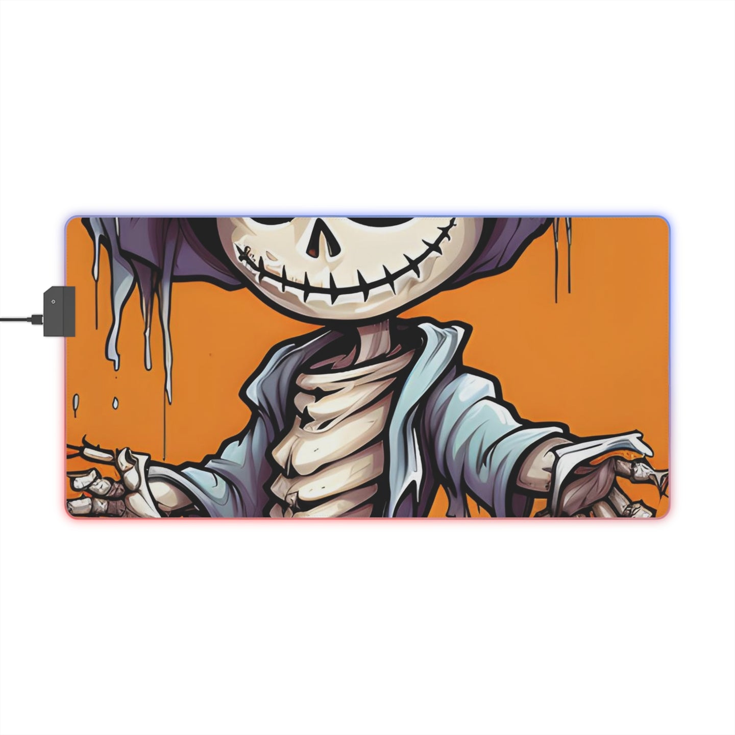 DistinctInk LED Gaming Mouse Pad with Haunted Jack-O'-Skeleton Design for Halloween