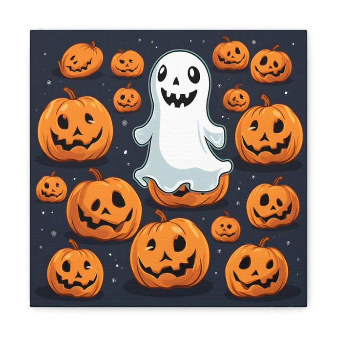 DistinctInk Canvas Wall Art with Ghost Skeleton Spooky Pumpkins for Halloween