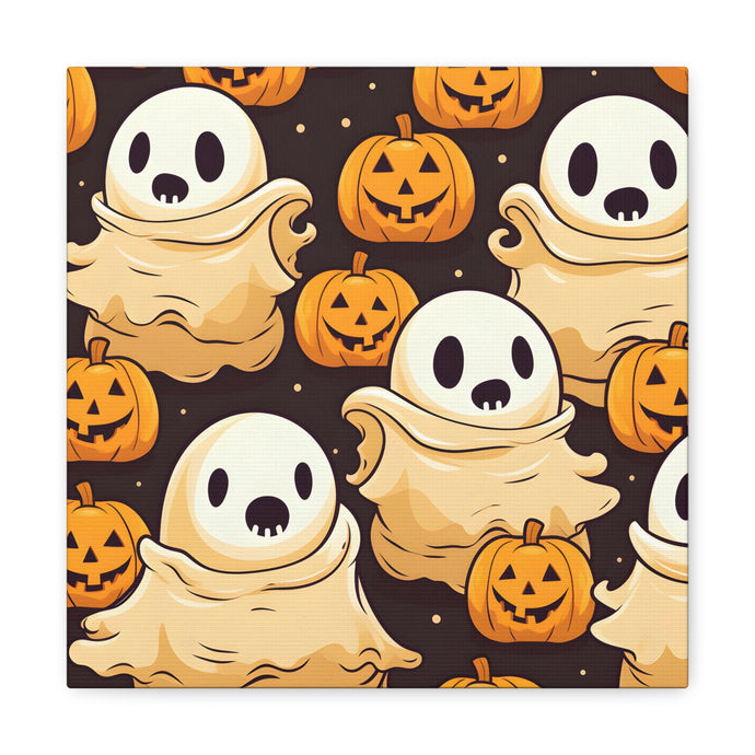 DistinctInk Canvas Wall Art with Ghost Skeleton Pumpkin Pattern for Halloween
