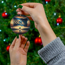 DistinctInk Hanging Ceramic Christmas Tree Ornament Charm with Gold String - Great Gift/Present - 2 3/4 inch Diameter - Hopeful Dawn - Bring Them Home