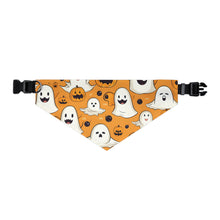 DistinctInk Adjustable Pet Banana Collar with Ghoulish Bats and Pumpkins Design for Halloween