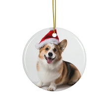 DistinctInk Hanging Ceramic Christmas Tree Ornament with Gold String - Great Gift/Present - 2 3/4 inch Diameter - Pembroke Welsh Corgi Design