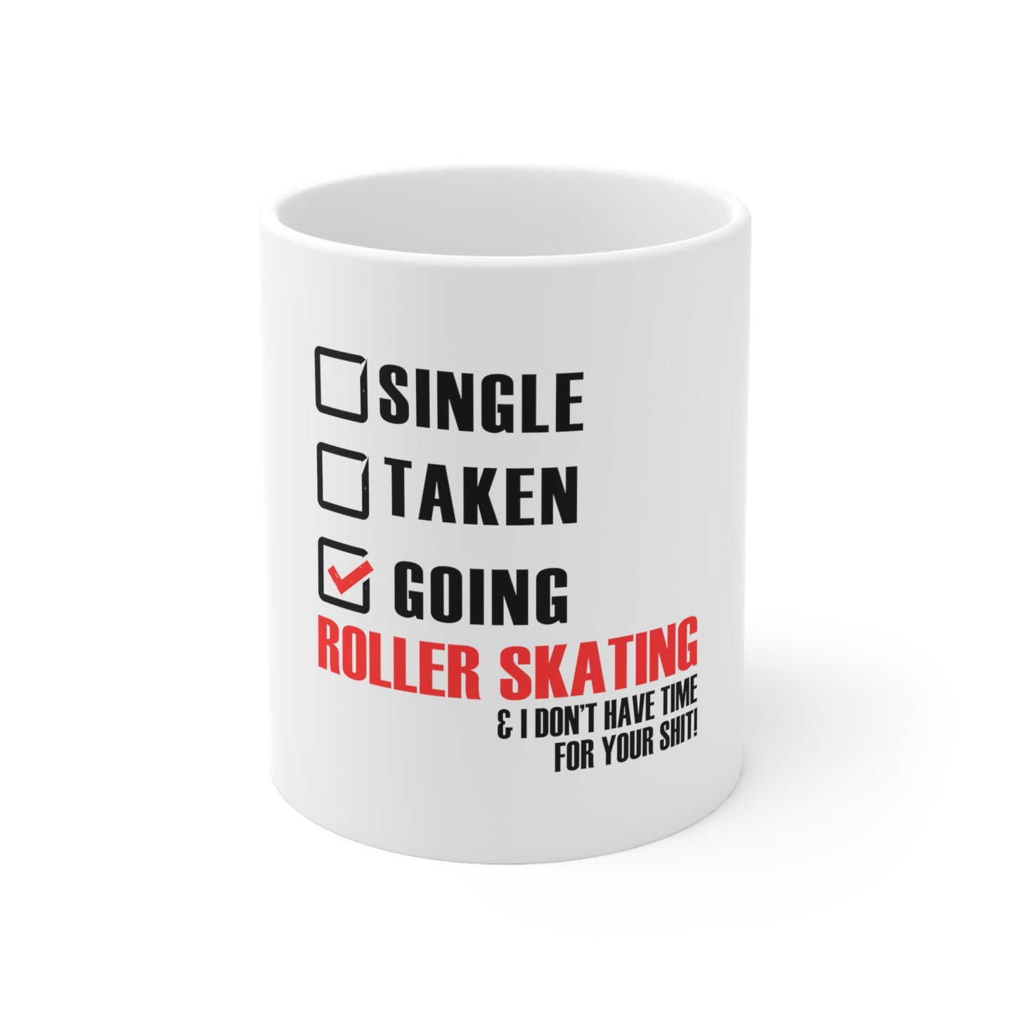 DistinctInk Glossy White Coffee / Tea Mug - Single Taken Going Roller Skating