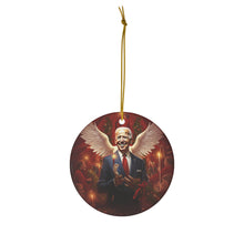 DistinctInk Hanging Ceramic Christmas Tree Ornament Charm with Gold String - Great Gift/Present - 2 3/4 inch Diameter - Biden's Merry Christmas Angel Wings