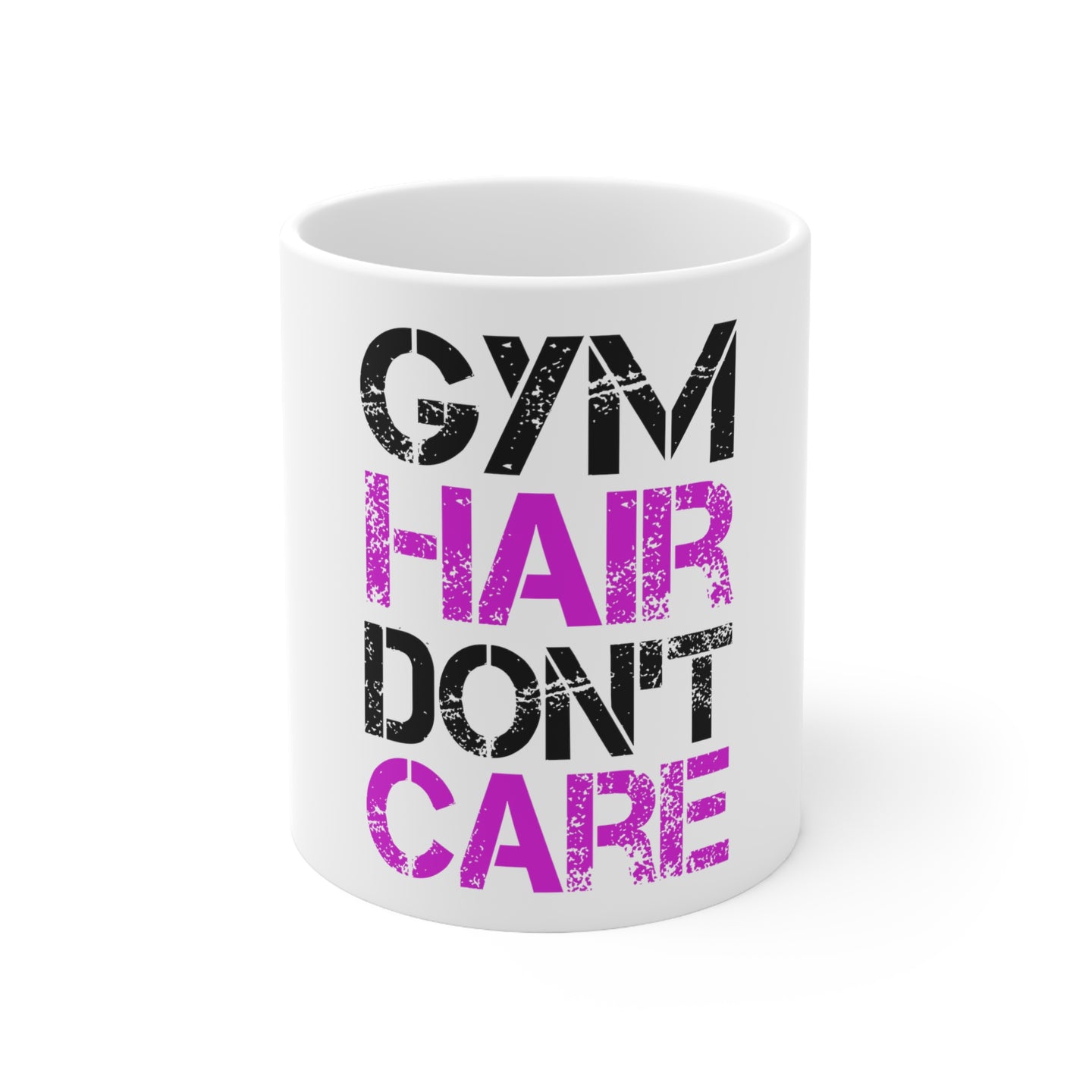 DistinctInk Glossy White Coffee / Tea Mug - Gym Hair Don't Care