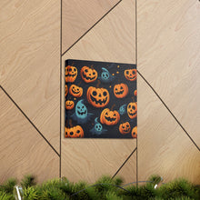DistinctInk Canvas Wall Art with Nightly Fright of Bats and Ghouls for Halloween