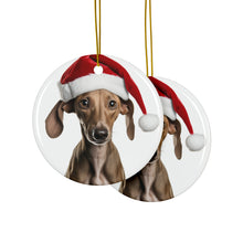 DistinctInk Hanging Ceramic Christmas Tree Ornament with Gold String - Great Gift/Present - 2 3/4 inch Diameter - Azawakh Puppy Design