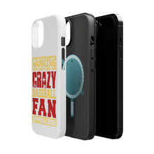 DistinctInk ToughCase for Apple iPhone, Compatible with MagSafe Charging - Warning Crazy Baseball Fan Approaching