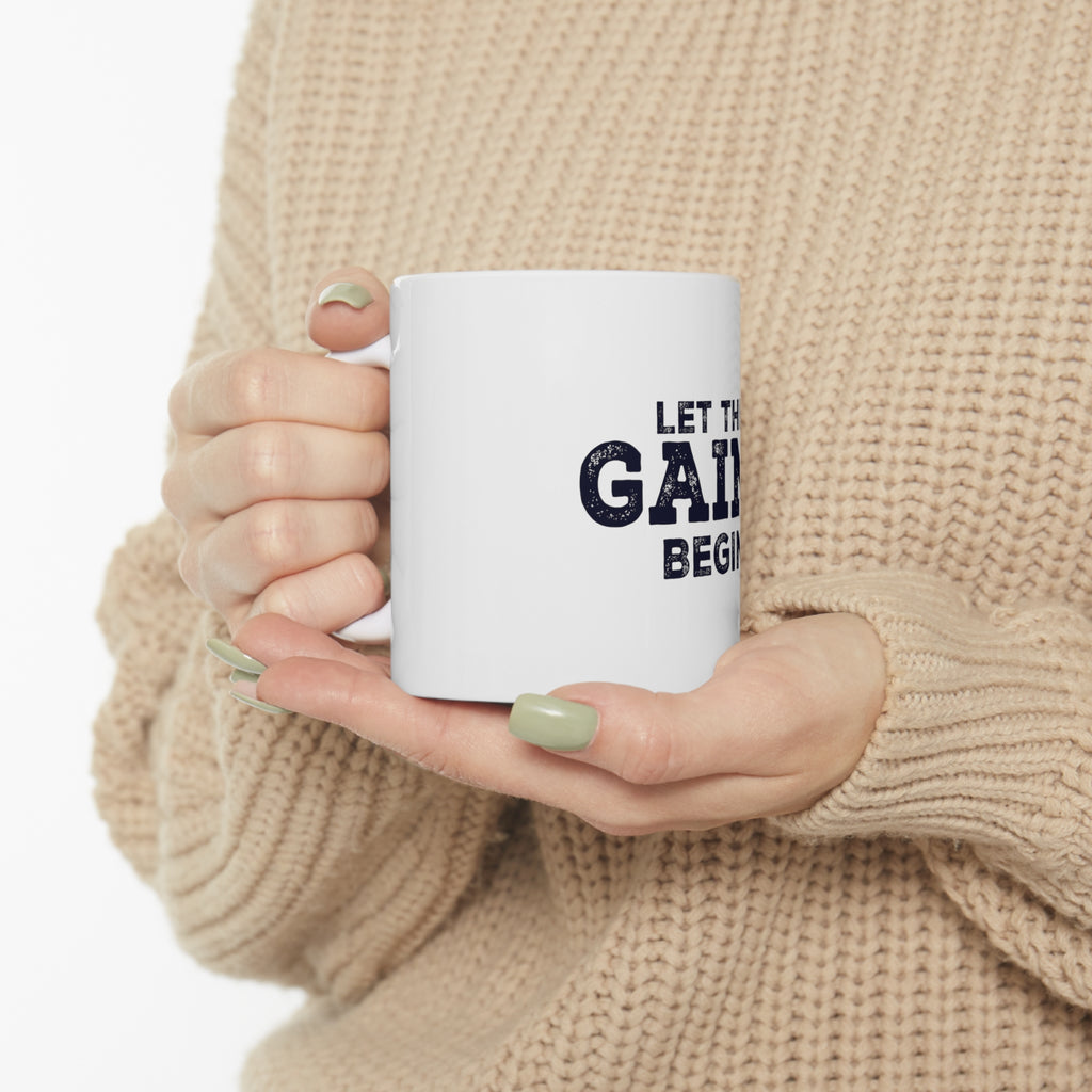 Glossy White Coffee / Tea Mug - Let the Gains Begin, view 10