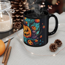 DistinctInk Black Coffee Mug - Trick or Treat Parade for Halloween
