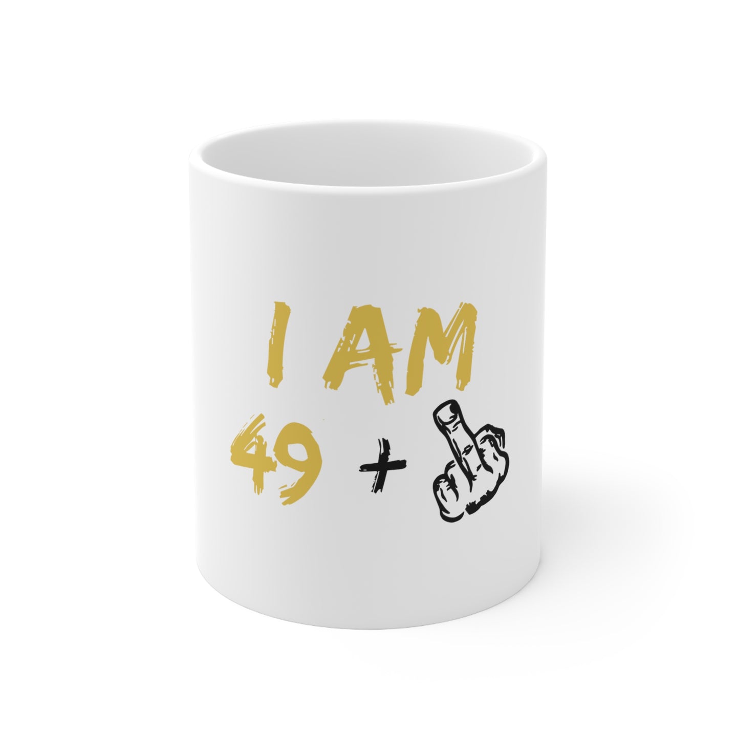 DistinctInk Glossy White Coffee / Tea Mug - I Am 49 + 1 Middle Finger
