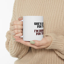 DistinctInk Glossy White Coffee / Tea Mug - She's Eating For Two, I'm Drinking for 3
