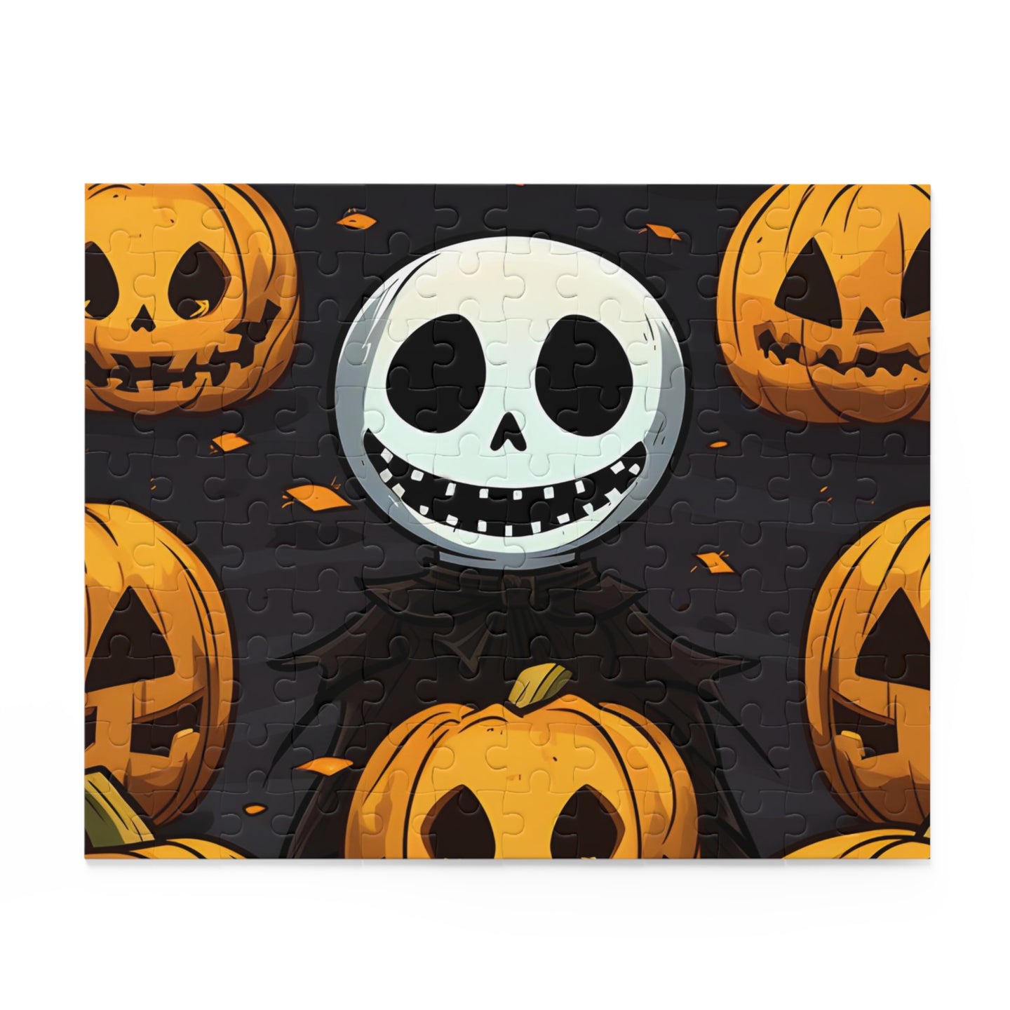 DistinctInk Jigsaw Puzzle with Ghastly Skeleton Pumpkins Design for Halloween