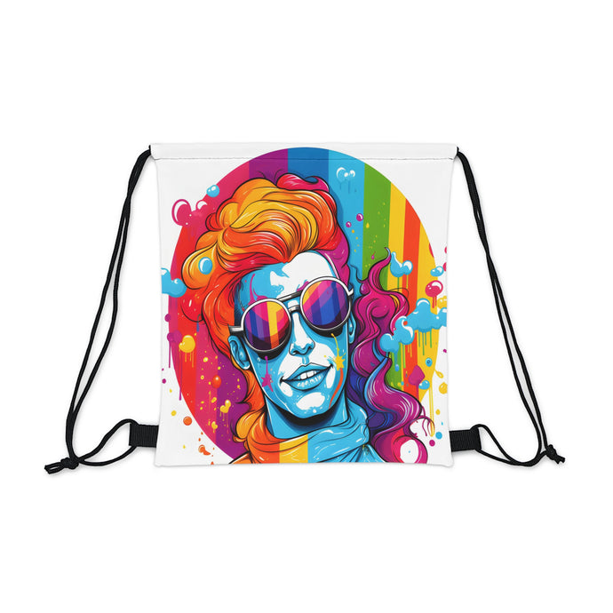DistinctInk Drawstring Bag Backpack with Leading with Courage and Grace Design for LGBTQ+ Pride