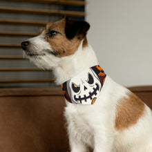 DistinctInk Adjustable Pet Banana Collar with Spooky Skeleton Pumpkin Patch Design for Halloween