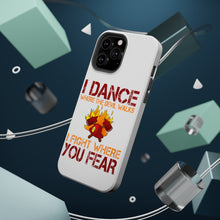 DistinctInk ToughCase for Apple iPhone, Compatible with MagSafe Charging - Firefighter - I Dance Where the Devil Walks