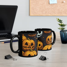 DistinctInk Black Coffee Mug - Ghastly Skeleton Pumpkins for Halloween