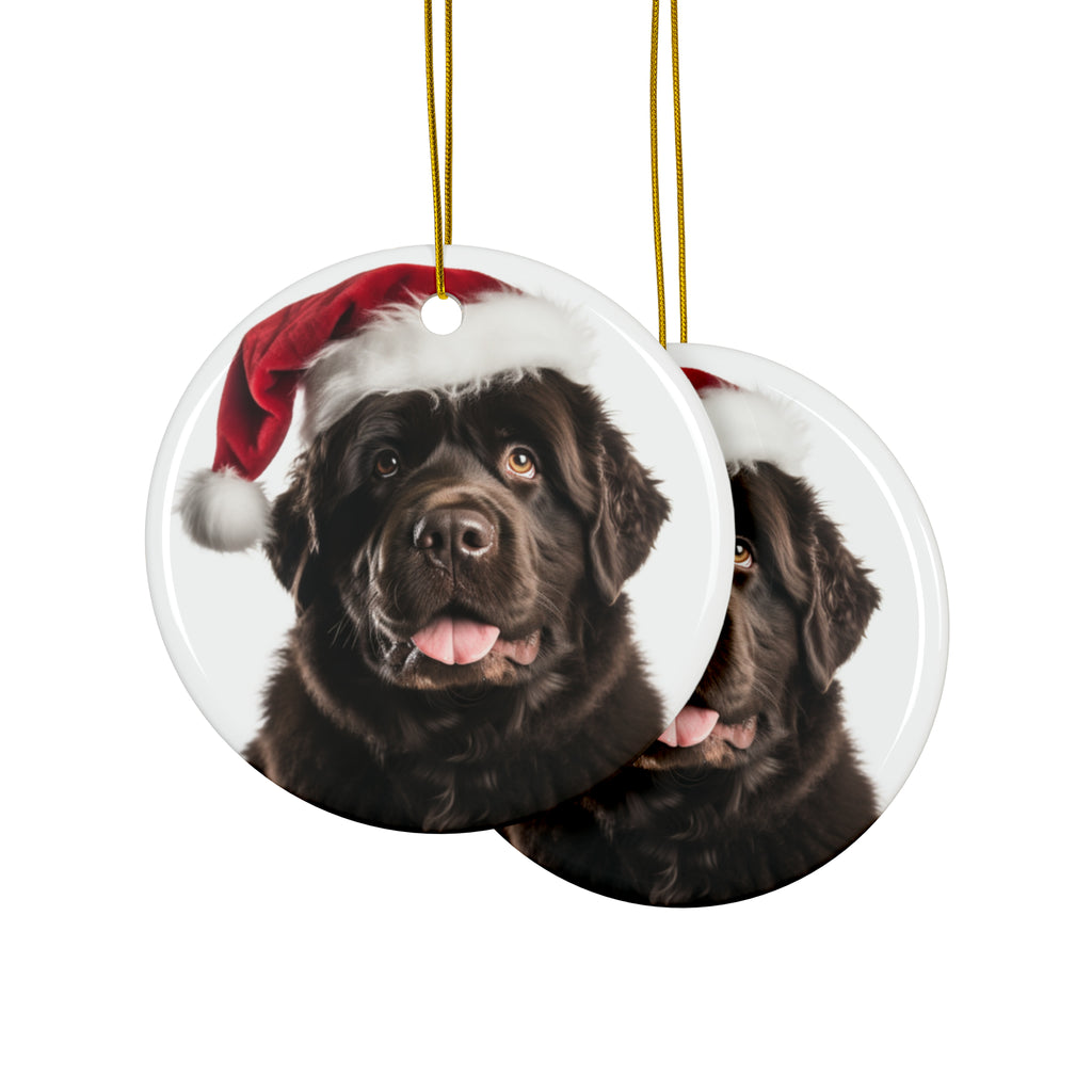 Hanging Ceramic Christmas Tree Ornament with Gold String - Newfoundland Design, view 2