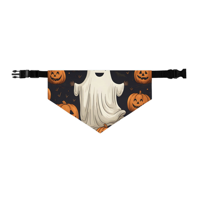 DistinctInk Adjustable Pet Banana Collar with Ghastly Skeleton Pumpkin Design for Halloween