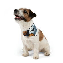 DistinctInk Adjustable Pet Banana Collar with Ghoulish Ghostbusters and Pumpkins Design for Halloween