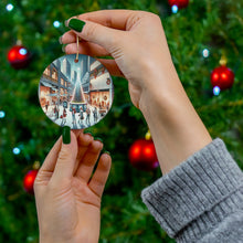 DistinctInk Hanging Ceramic Christmas Tree Ornament Charm with Gold String - Great Gift/Present - 2 3/4 inch Diameter - Modern Urban Holiday Chic
