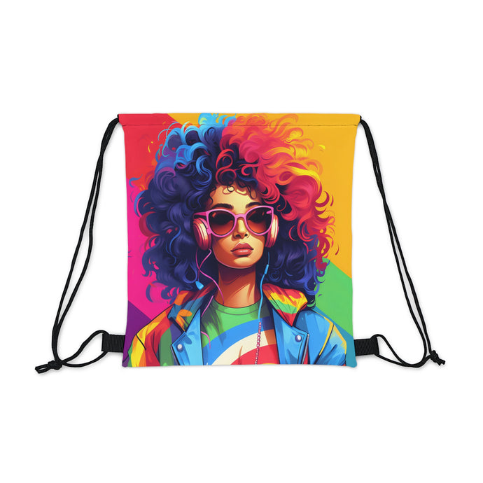 DistinctInk Drawstring Bag Backpack with Living a Full Life Design for LGBTQ+ Pride
