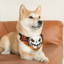 DistinctInk Adjustable Pet Banana Collar with Spooky Skeleton Pumpkin Patch Design for Halloween