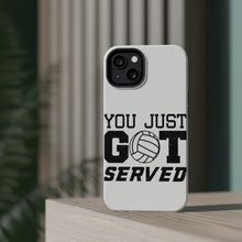 DistinctInk ToughCase for Apple iPhone, Compatible with MagSafe Charging - You Just Got Served Volleyball