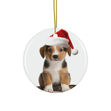 DistinctInk Hanging Ceramic Christmas Tree Ornament with Gold String - Great Gift/Present - 2 3/4 inch Diameter - Cirnechi dell’Etna Puppy Design