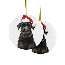 DistinctInk Hanging Ceramic Christmas Tree Ornament with Gold String - Great Gift/Present - 2 3/4 inch Diameter - Giant Schnauzer Puppy Design