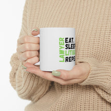 DistinctInk Glossy White Coffee / Tea Mug - Lawyer Eat Sleep Litigate Repeat