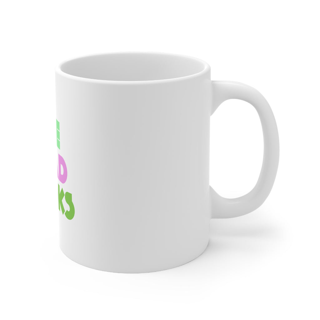 Glossy White Coffee / Tea Mug - I've Read Books - Pink Green, view 3